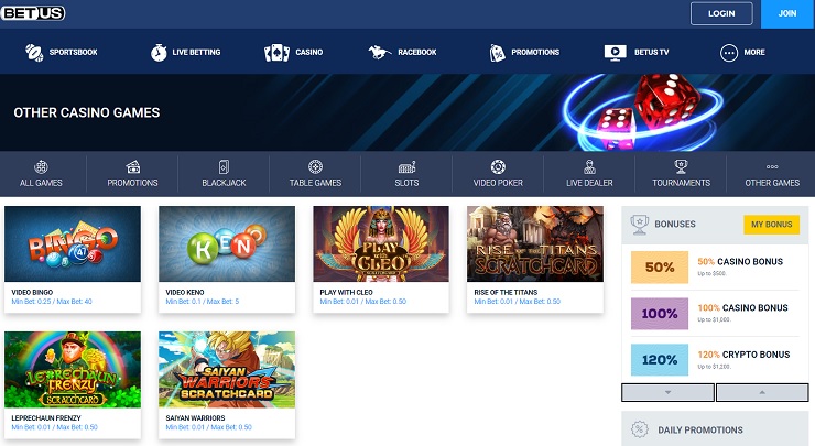 BetUS Lottery-Style Online Casino Games
