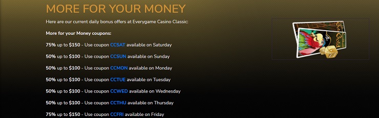 Everygame Casino Classic Daily Promo Codes