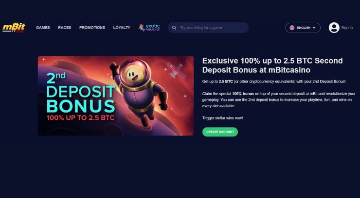mBit Casino 2nd deposit bonus