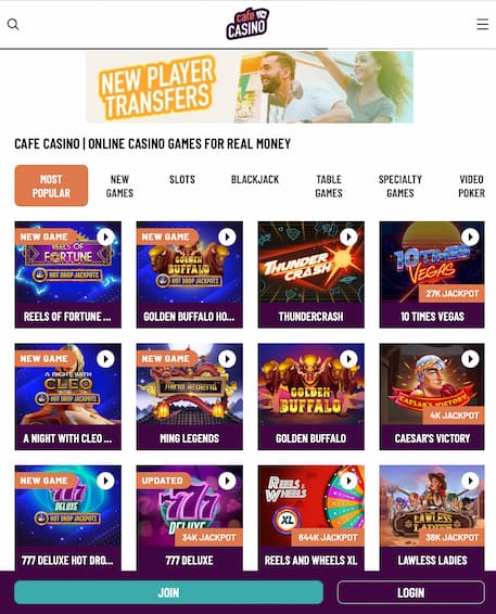 Cafe Casino App Lobby